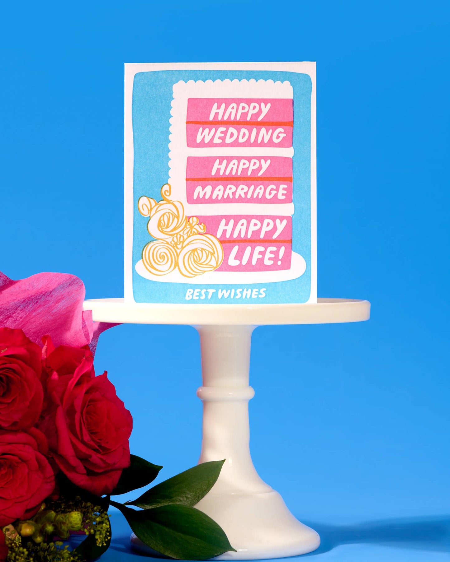 And Here We Are - Letterpress Wedding Card—Happy Marriage/Life (Cake, Cute)