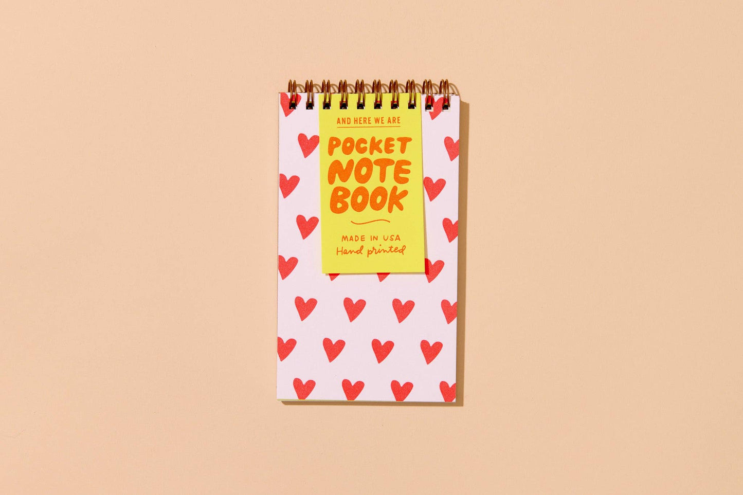 And Here We Are - Hearts Letterpress Spiral Pocket Size Notebook - Made in USA