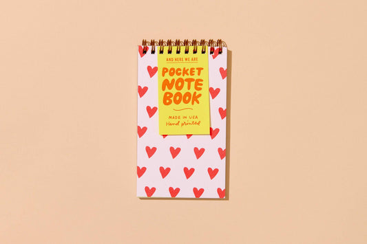 And Here We Are - Hearts Letterpress Spiral Pocket Size Notebook - Made in USA