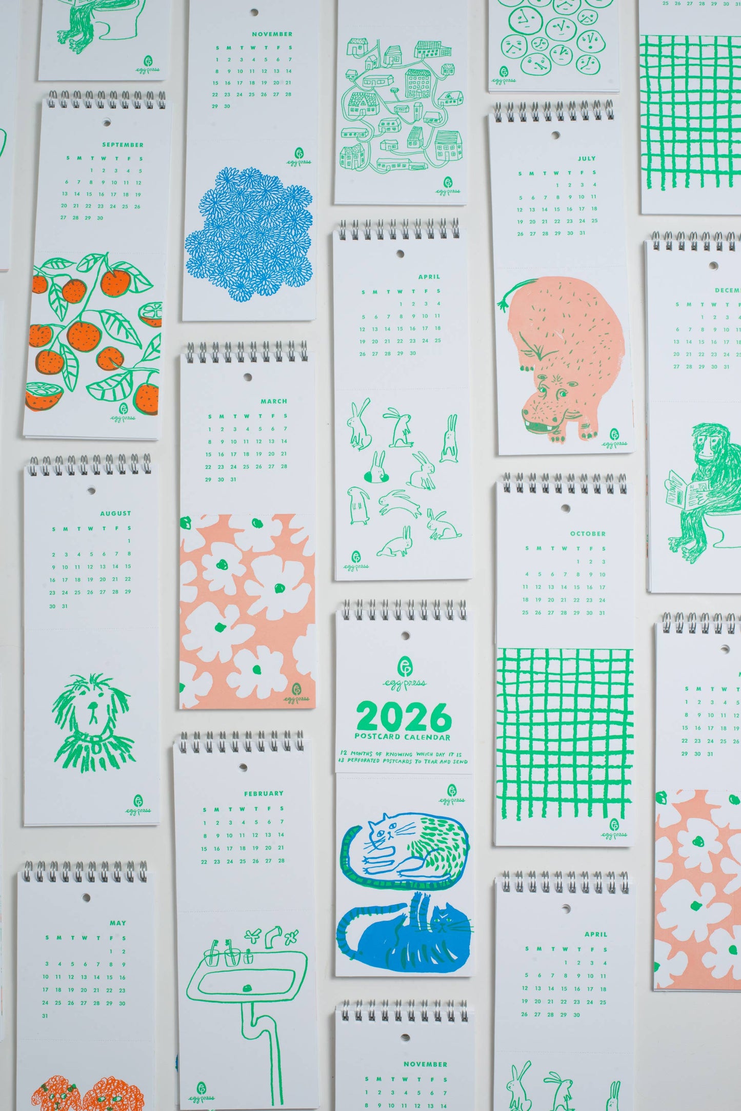 Egg Press Manufacturing - 2026 Letterpress Postcard Wall Calendar