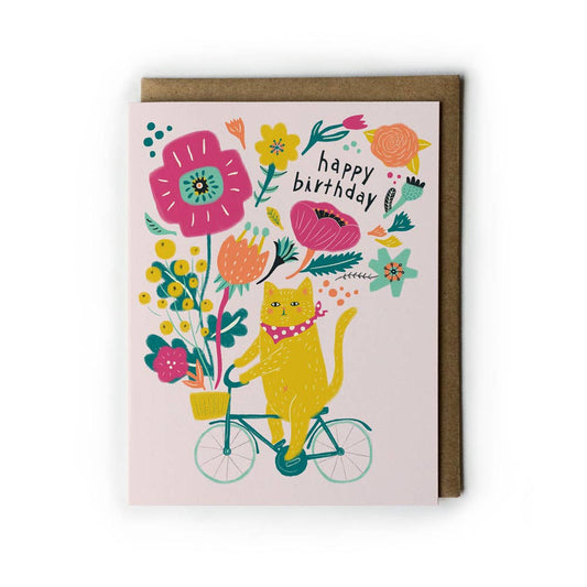 Honeyberry Studios - Cat on Bicycle Birthday Greeting Card