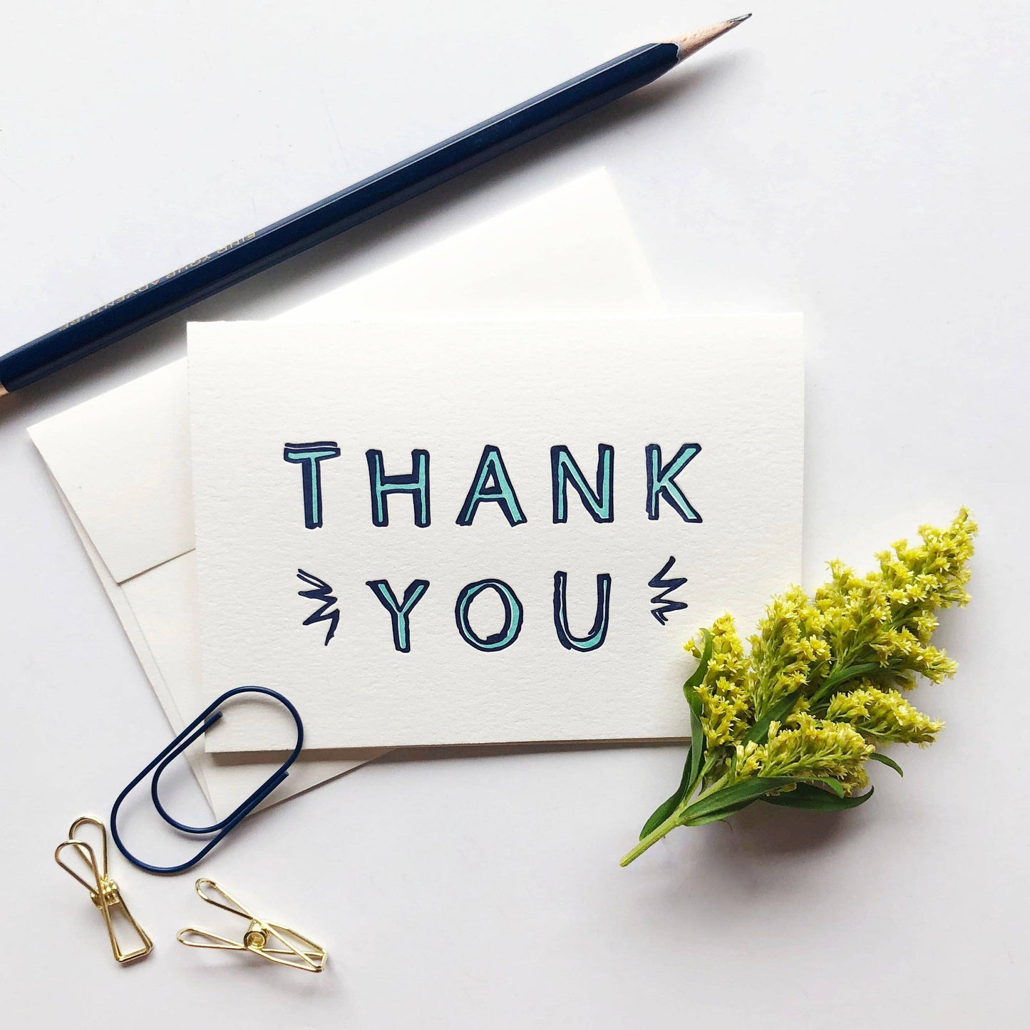 Steel Petal Press - Baby Blue Thanks - Letterpress Thank You Greeting Card
