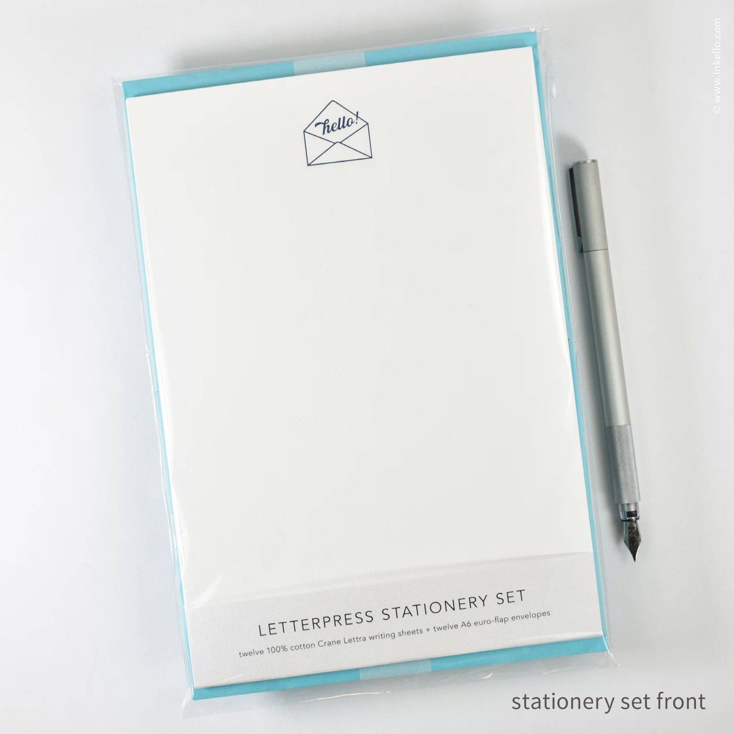 Inkello Letterpress - Stationery Set with Navy "Hello!" Script (#472)