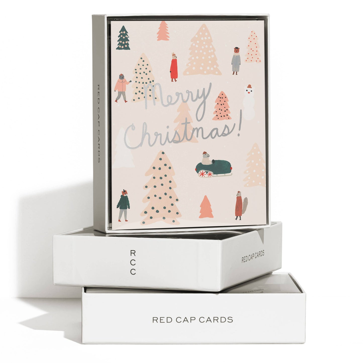 Red Cap Cards - Pink Trees Christmas greeting card