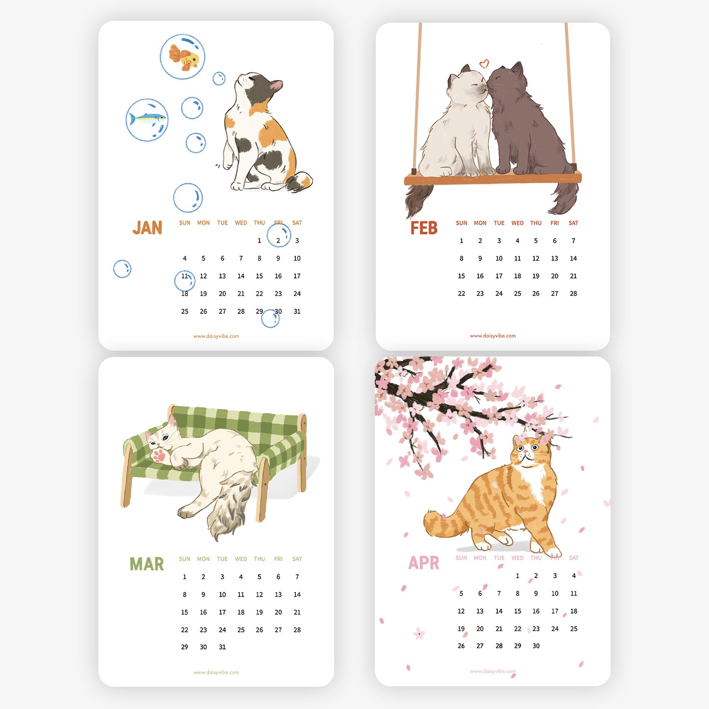 Daisy Vibe - Cat Calendar 2026