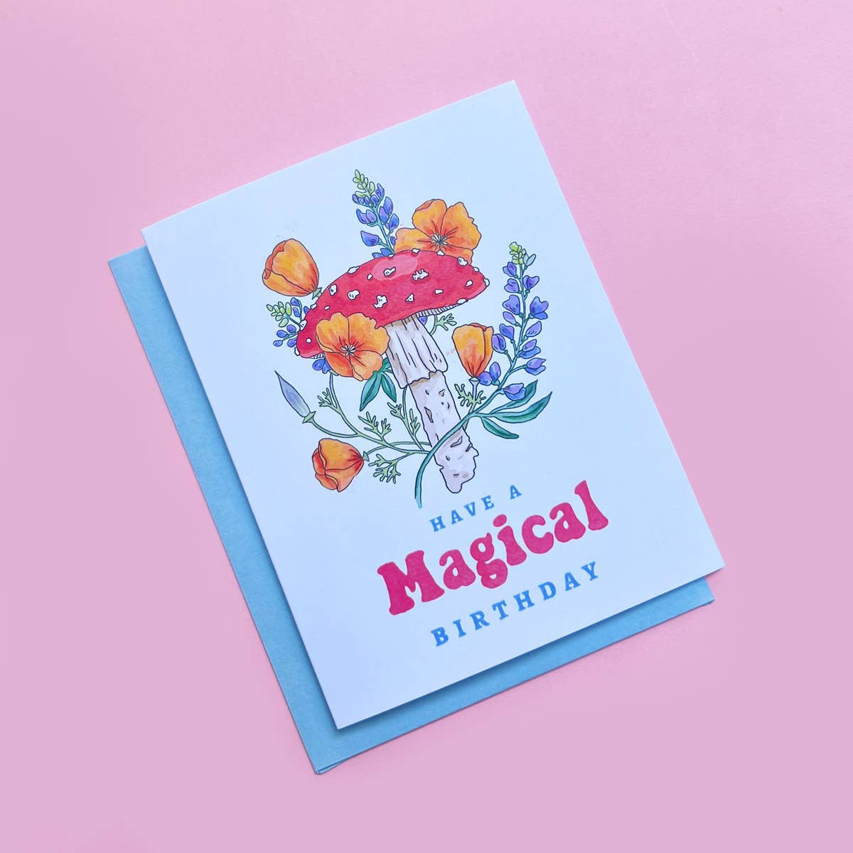 Brenna Daugherty Illustration - Mushroom California Poppies Birthday Card