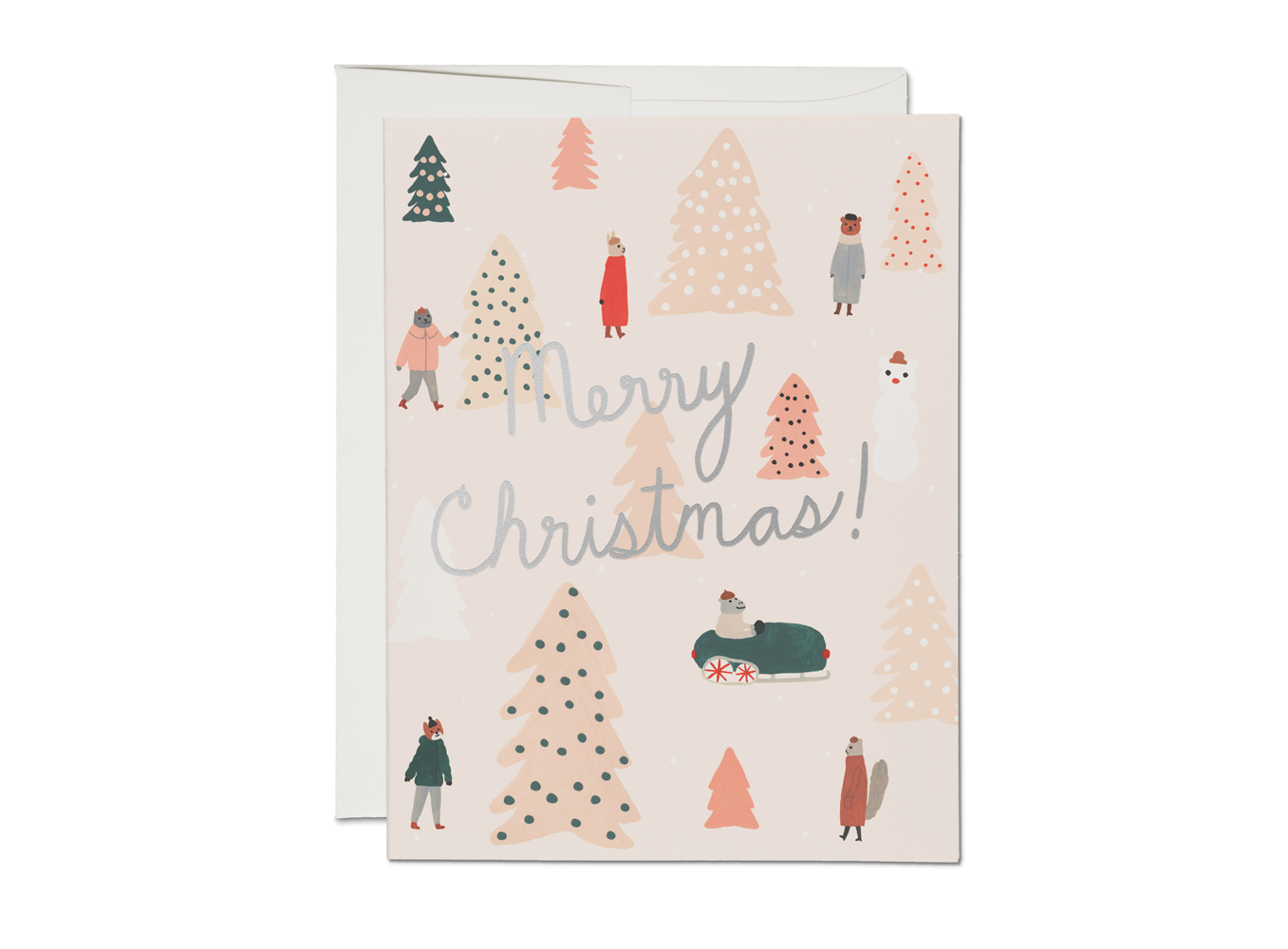 Red Cap Cards - Pink Trees Christmas greeting card