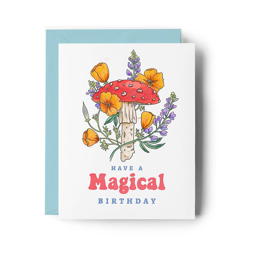 Brenna Daugherty Illustration - Mushroom California Poppies Birthday Card