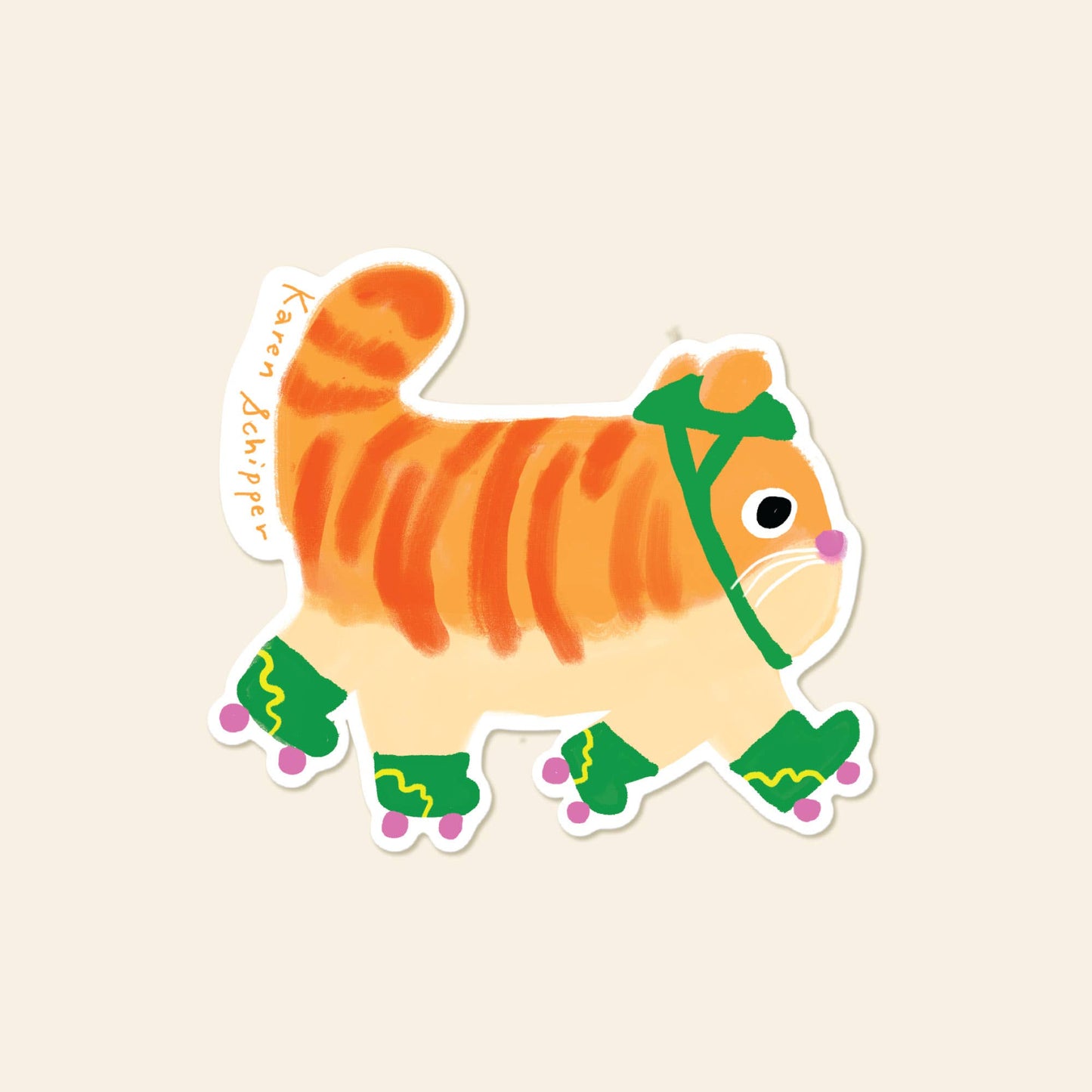 Karen Schipper - Roller Skate Cat Sticker - Cute Cat Lover Sticker