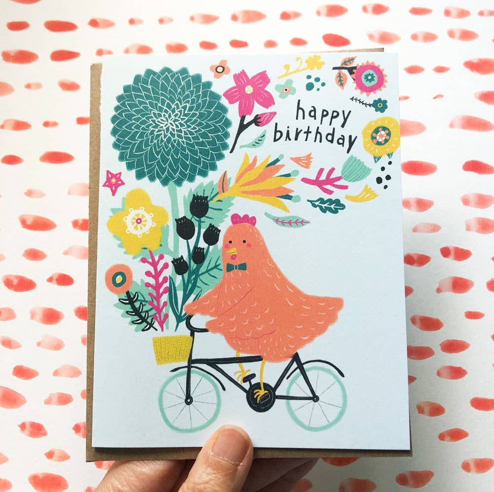 Honeyberry Studios - Chicken on Bicycle Birthday Greeting Card