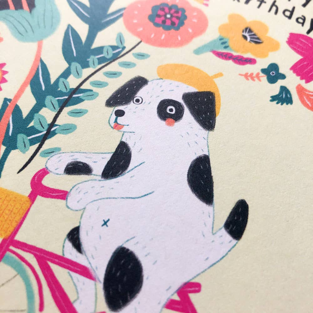 Honeyberry Studios - Dog on Bicycle Birthday Greeting Card