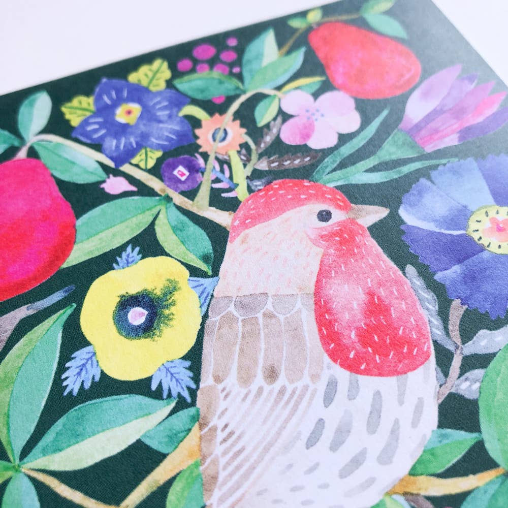 Honeyberry Studios - House Finch & Red Pear Christmas Greeting Card : Individual