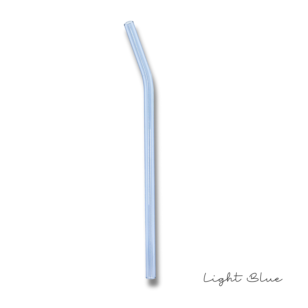 Oak Shore Collective LLC - 8" Tinted Bent Glass Straw: Light blue