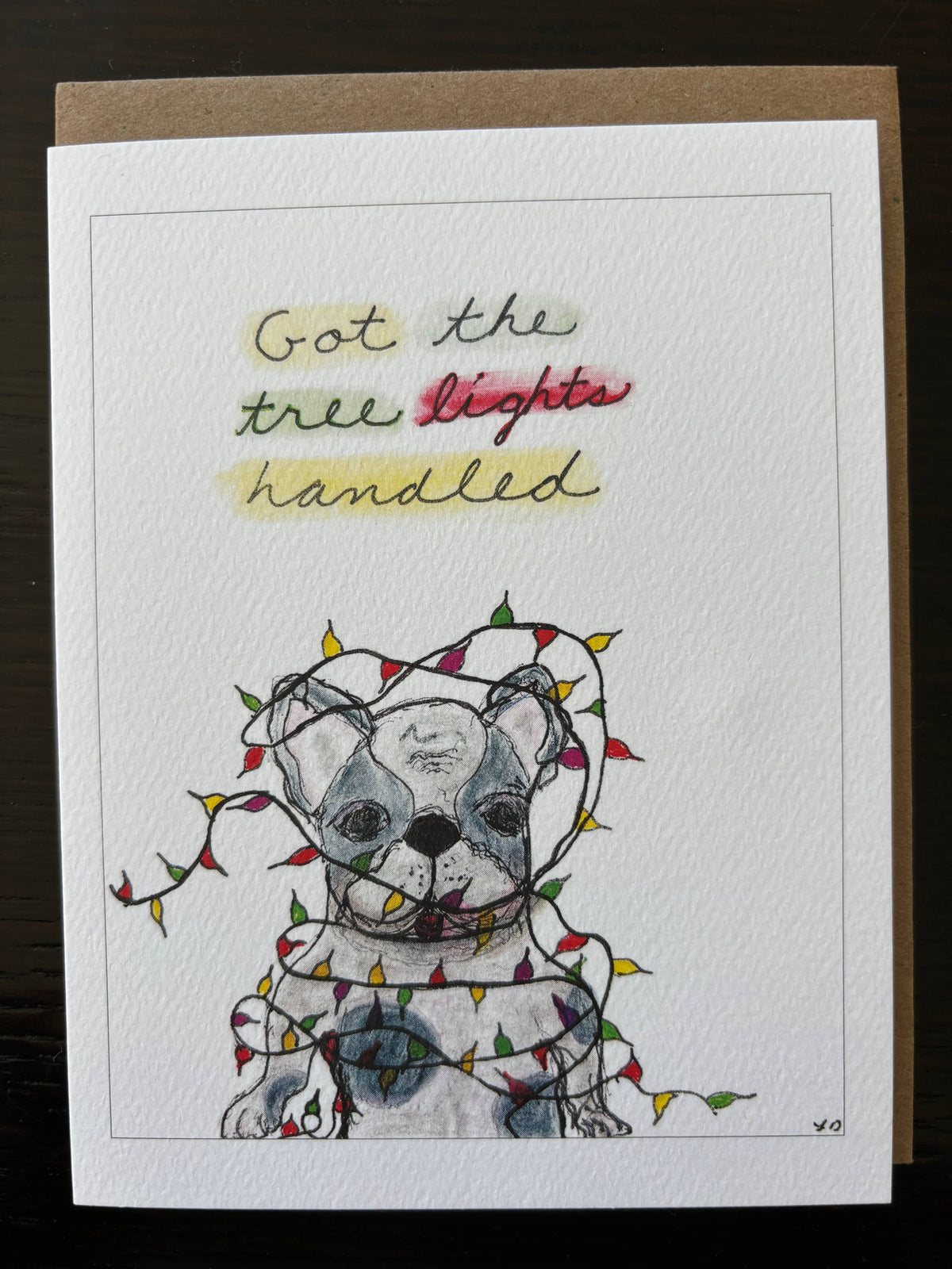 Bernie Street Studios - Tree lights handled Frenchie dog holiday card