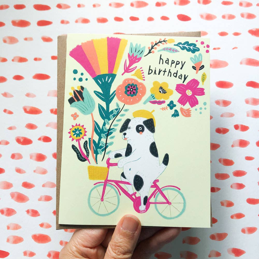 Honeyberry Studios - Dog on Bicycle Birthday Greeting Card