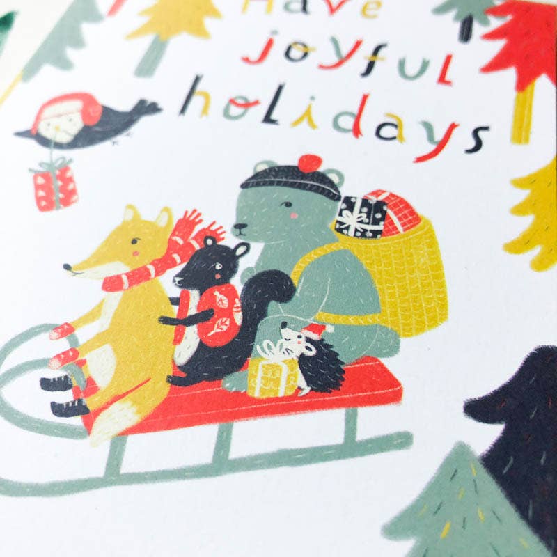 Honeyberry Studios - Joyful Woodland Animals Holiday Greeting Card
