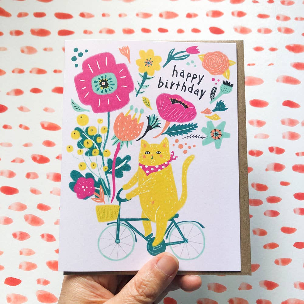 Honeyberry Studios - Cat on Bicycle Birthday Greeting Card