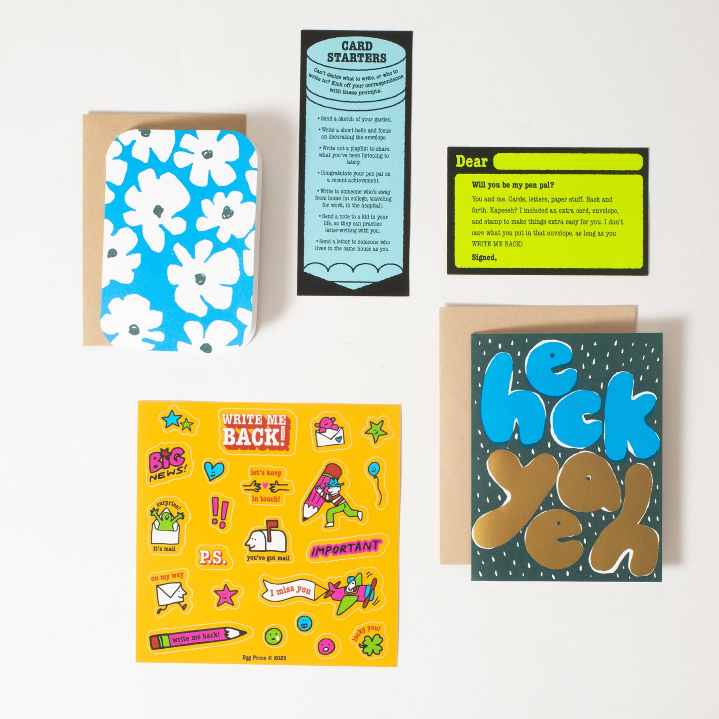 Egg Press - Heck Yeah + Flower Letter Writing Write Me Back Pen Pal Kit