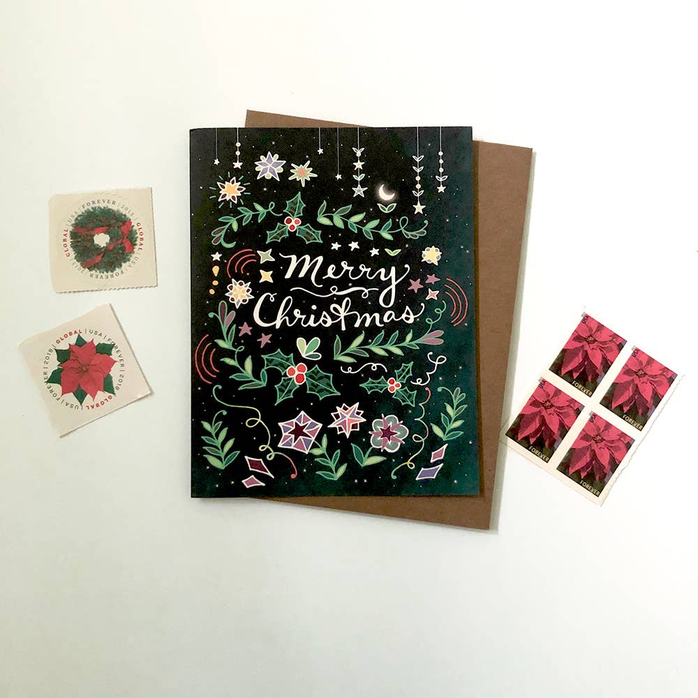 Cynla - BOX of 8 Merry Christmas Card - holiday cards, holly xmas