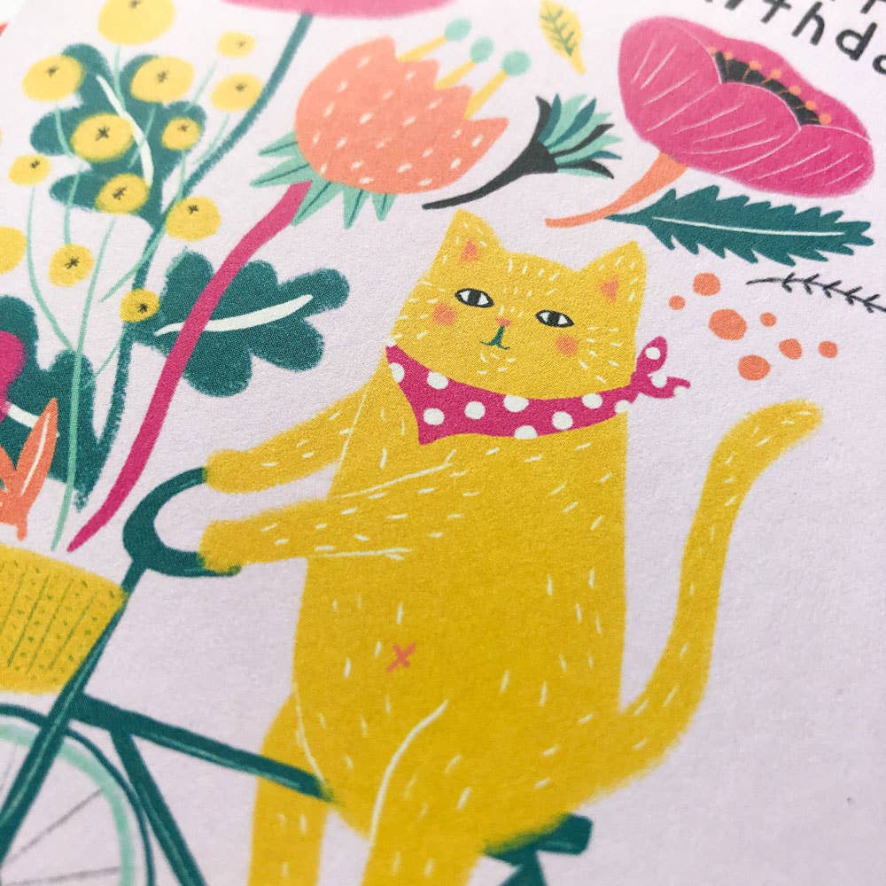 Honeyberry Studios - Cat on Bicycle Birthday Greeting Card