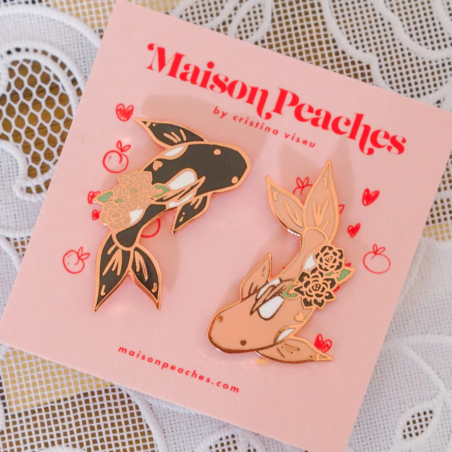 Maison Peaches - Always Together Koi Fish Pin Set for Couples / Friends Black + Pink
