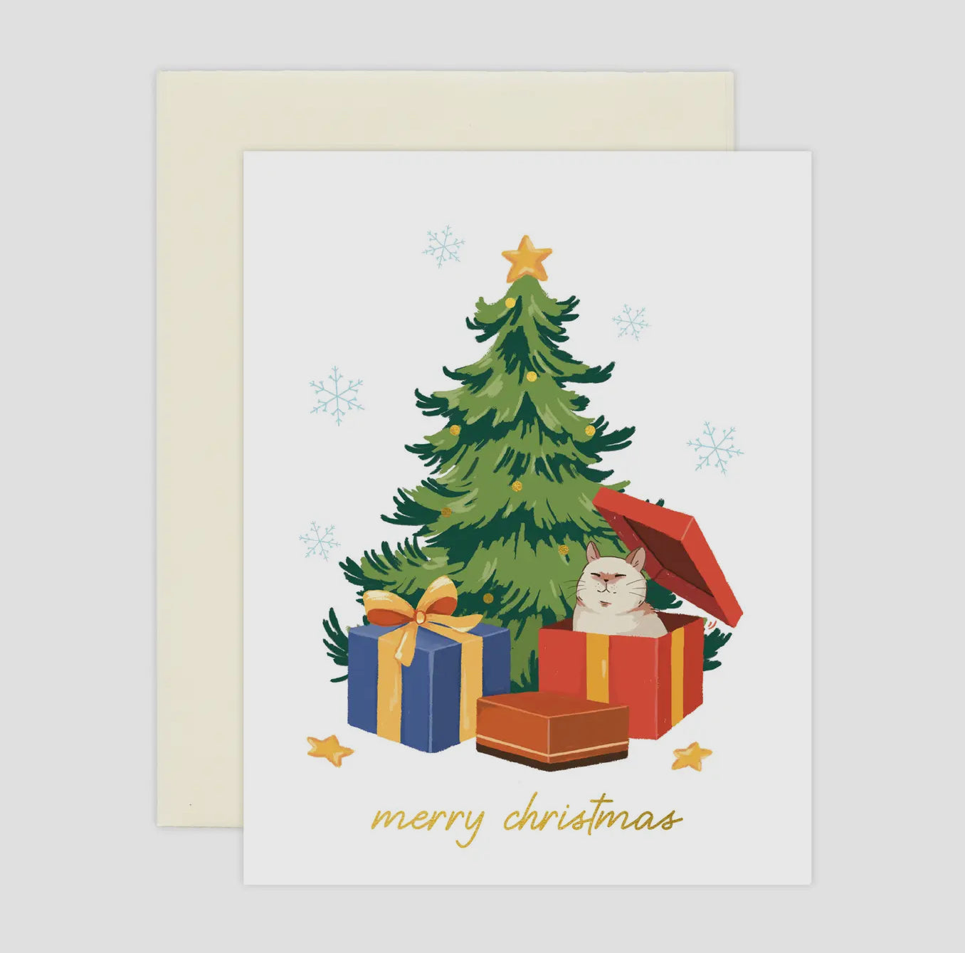 Daisy Vibe - Cat Christmas Tree Presents Greeting Card