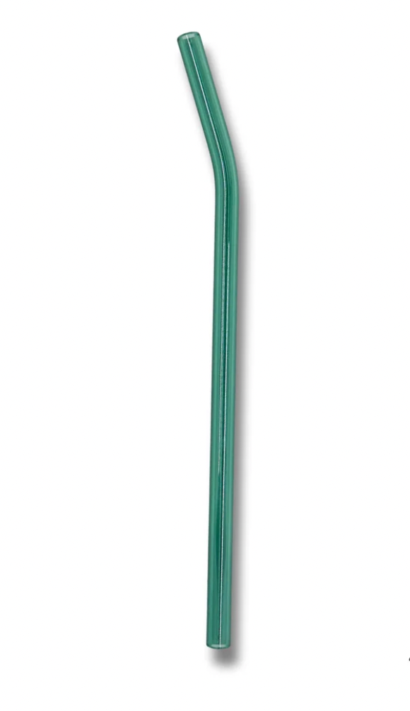 Oak Shore - 8" Tinted Bent Glass Straw: Teal (Dark Green)