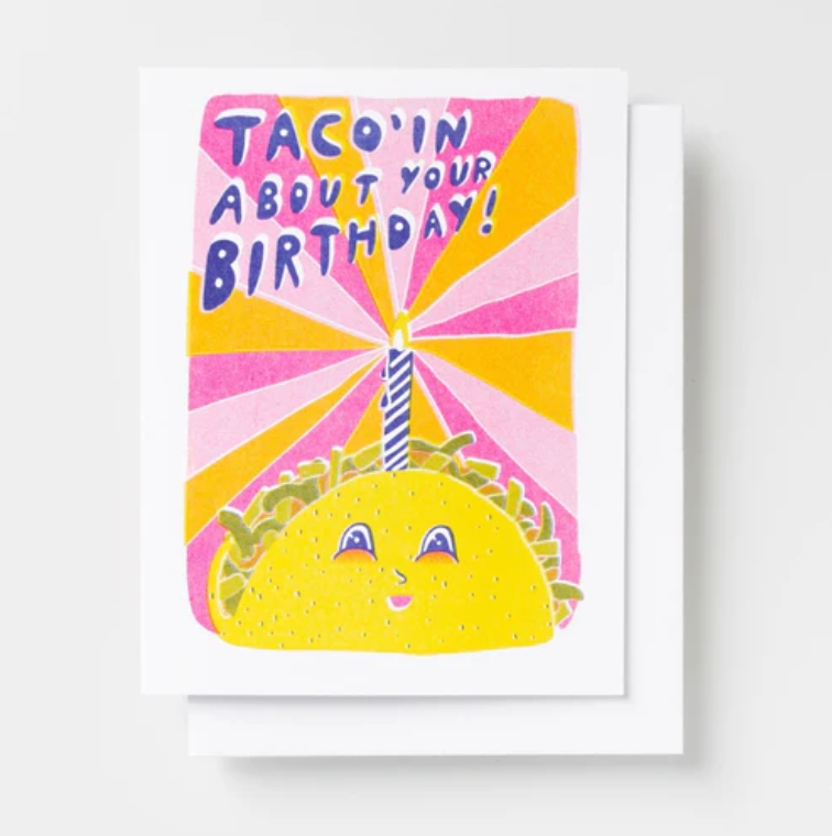 Yellow Owl - Taco Birthday - Risograph Card