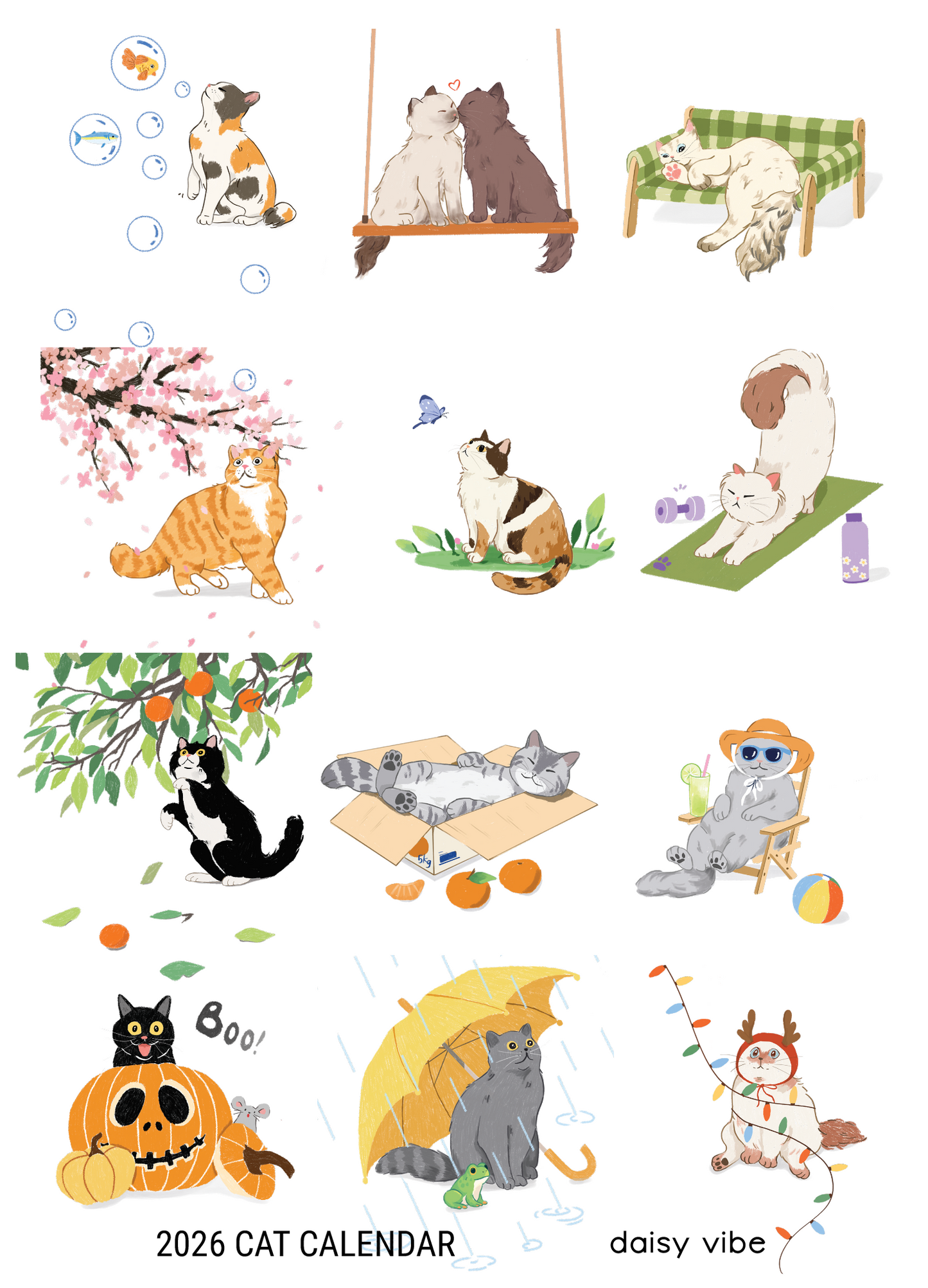 Daisy Vibe - Cat Calendar 2026