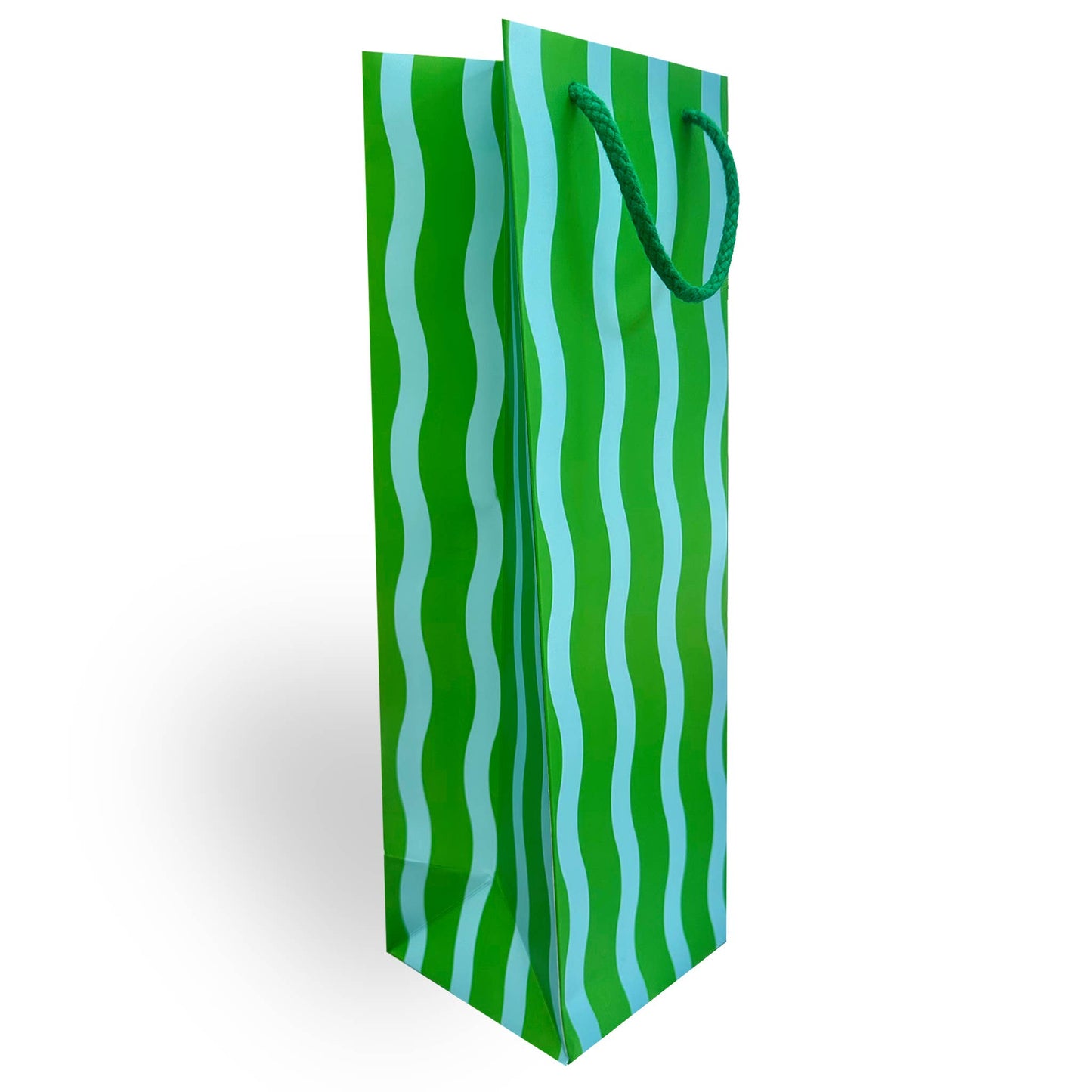 The Social Type - Green/Aqua Fussy Stripe Wine Gift Bag