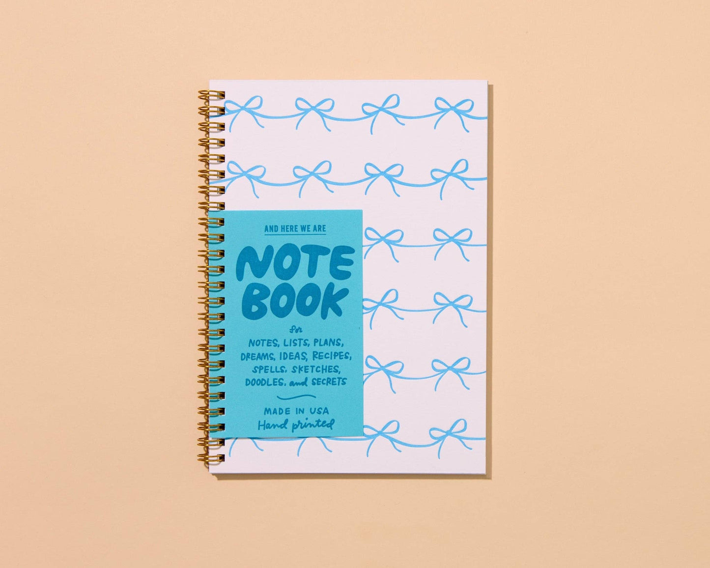 And Here We Are - Bows Letterpress Spiral Notebook - Coquette - Made in USA