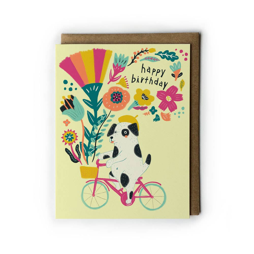 Honeyberry Studios - Dog on Bicycle Birthday Greeting Card