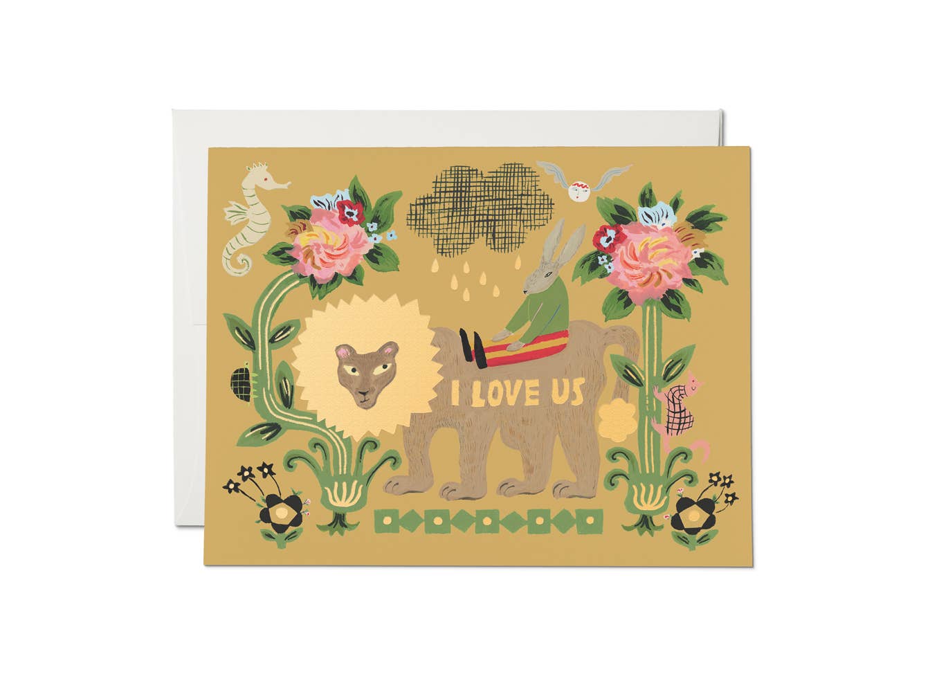 Red Cap Cards - Lion and Rabbit love greeting card