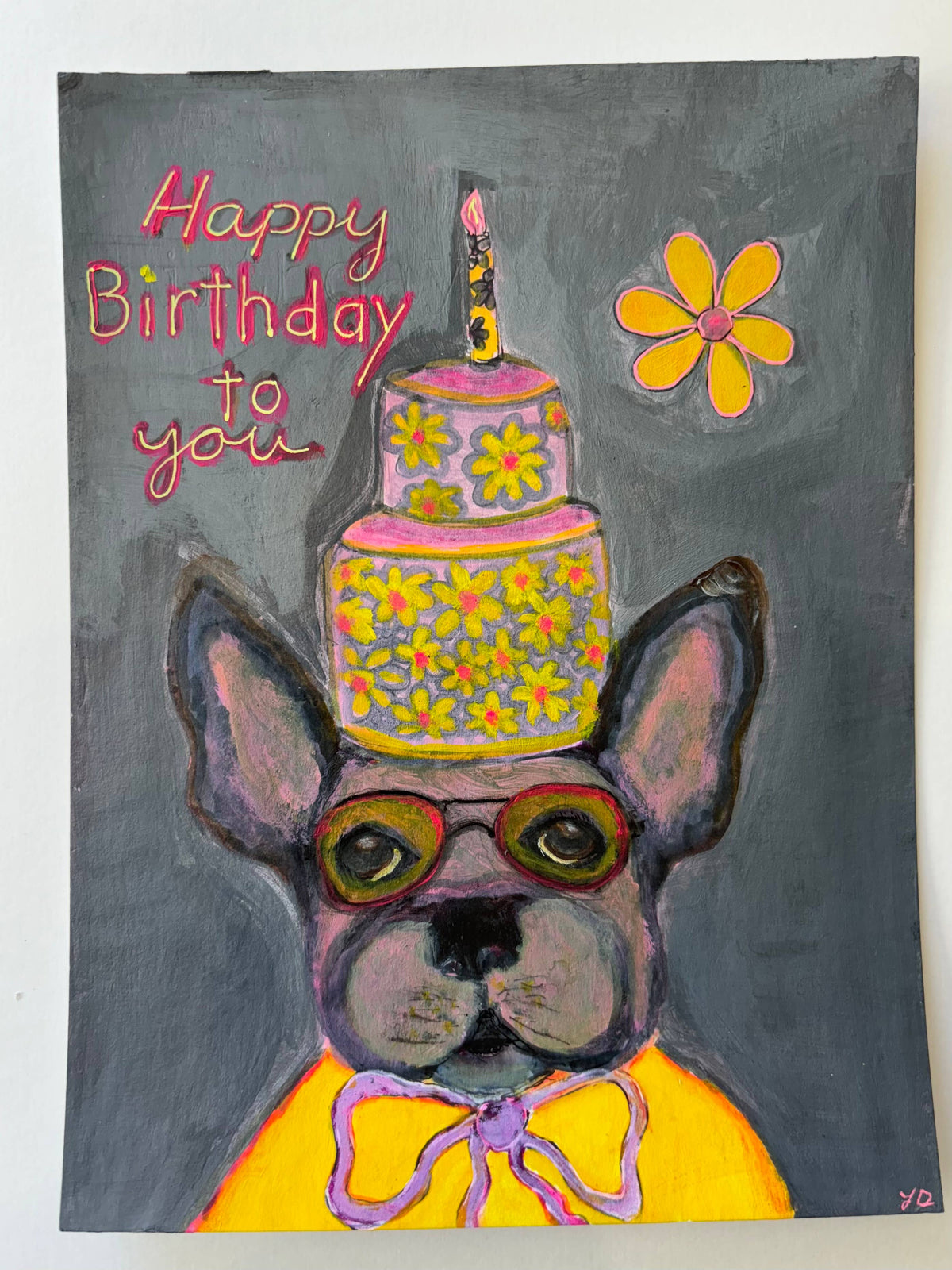 Bernie Street Studios - Happy Birthday cake hat French bull dog greeting card