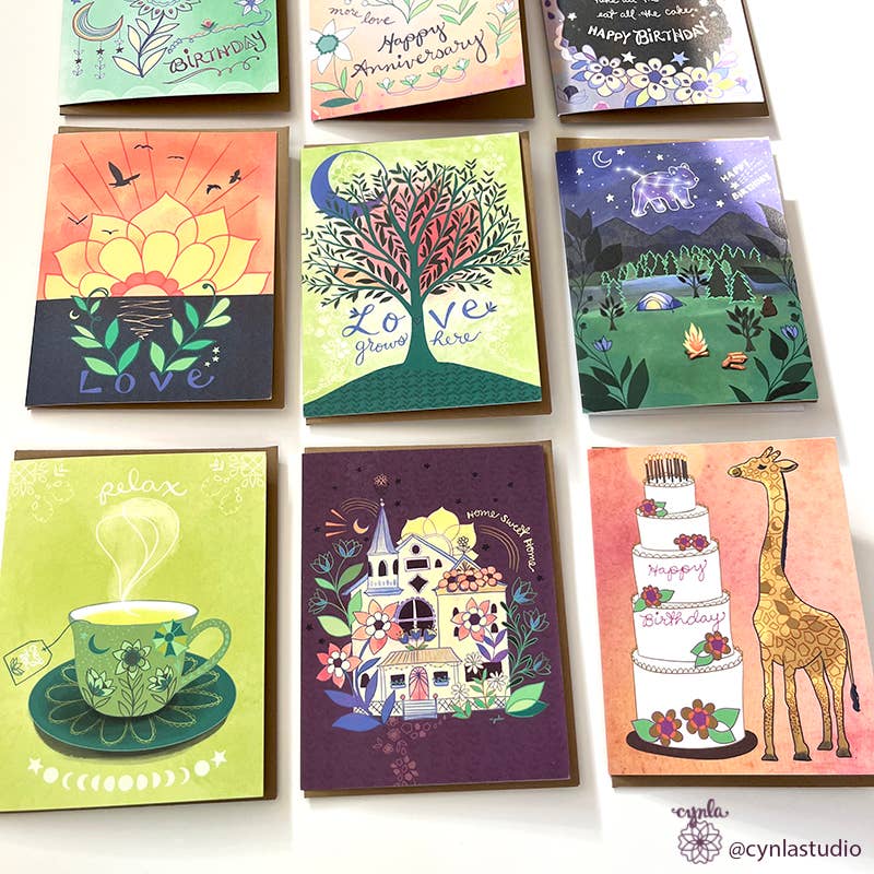 Cynla - Flower House Card - New Home moving card home sweet home