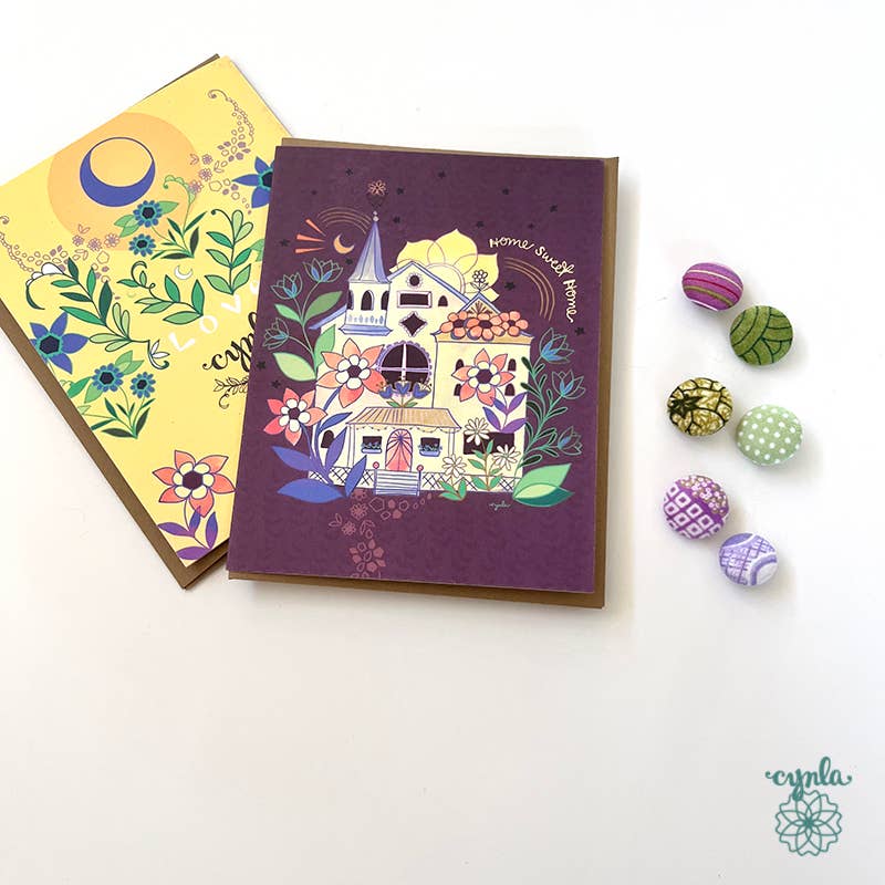 Cynla - Flower House Card - New Home moving card home sweet home