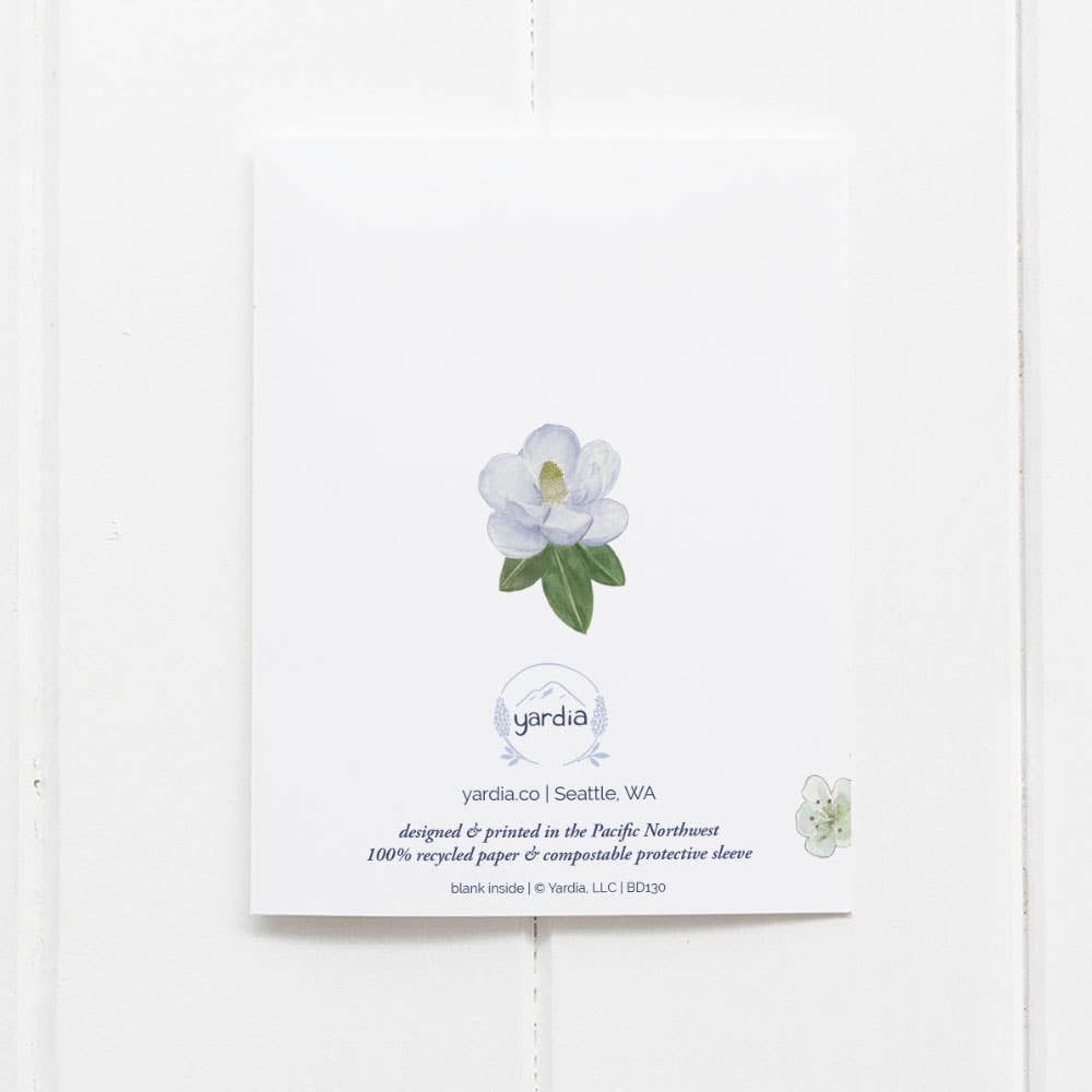Yardia - Floral Birthday Card - White and Green Magnolia and Poppy