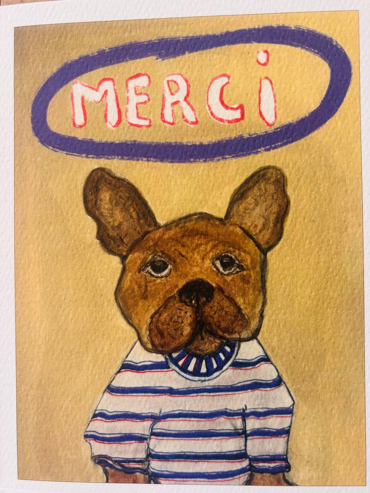 Bernie Street Studios - Merci French Bulldog pet dog card in adorable striped shirt