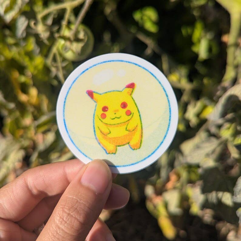 Christina Hu - Free Him! Pikachu Bouncy Ball Vinyl Sticker | 2.25"x2.25"~