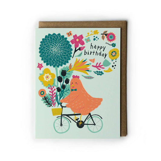 Honeyberry Studios - Chicken on Bicycle Birthday Greeting Card