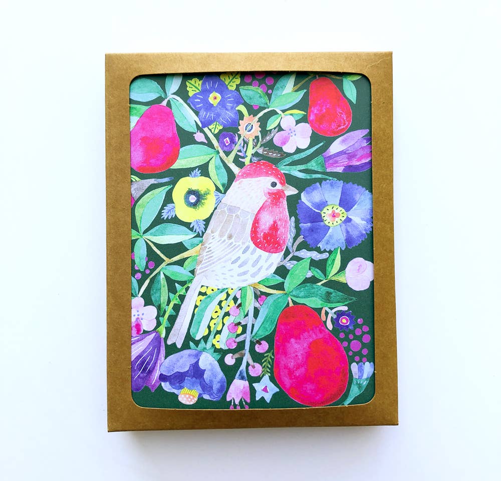 Honeyberry Studios - House Finch & Red Pear Christmas Greeting Card : Individual