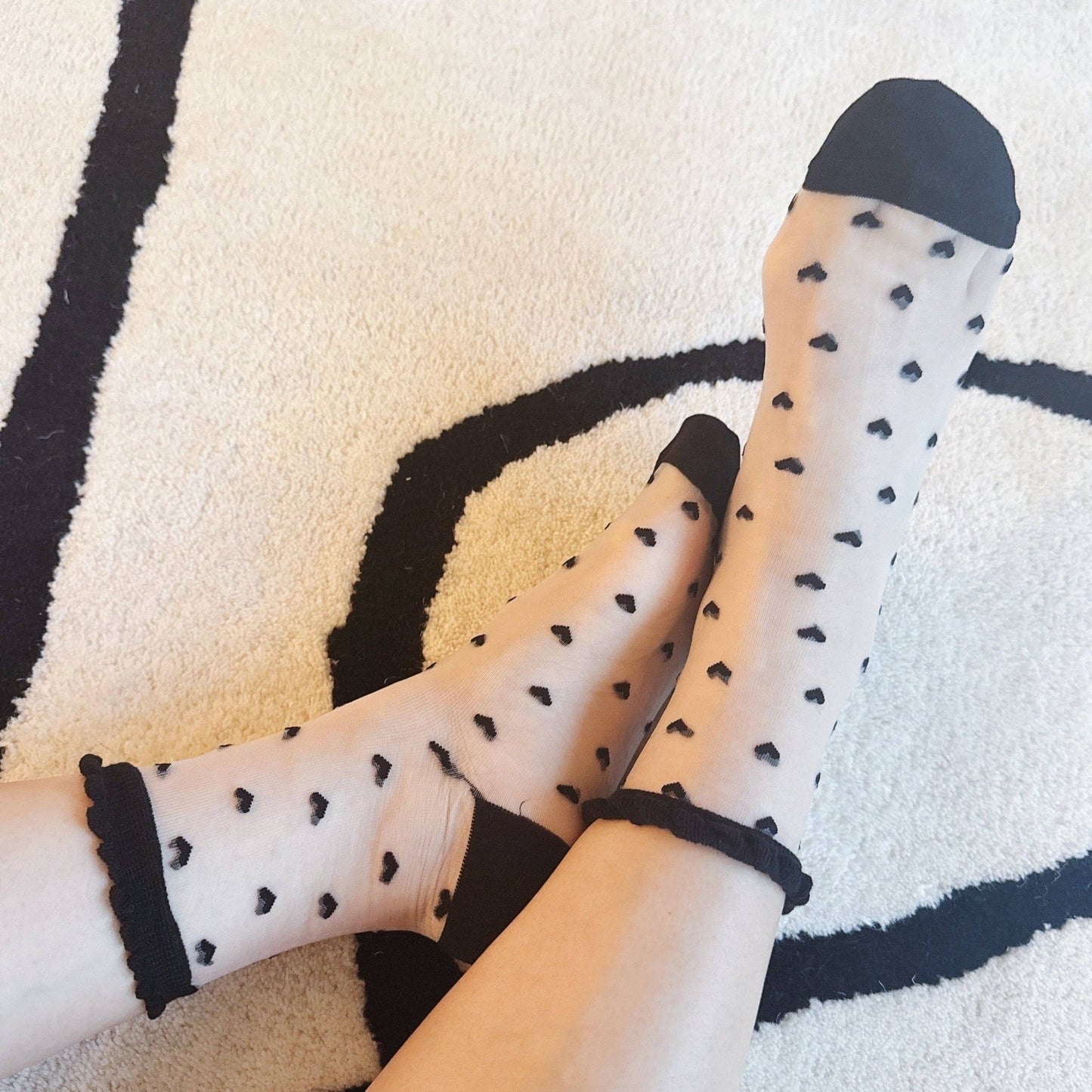 Ellison+Young - Black Sweet Hearts Sheer Socks
