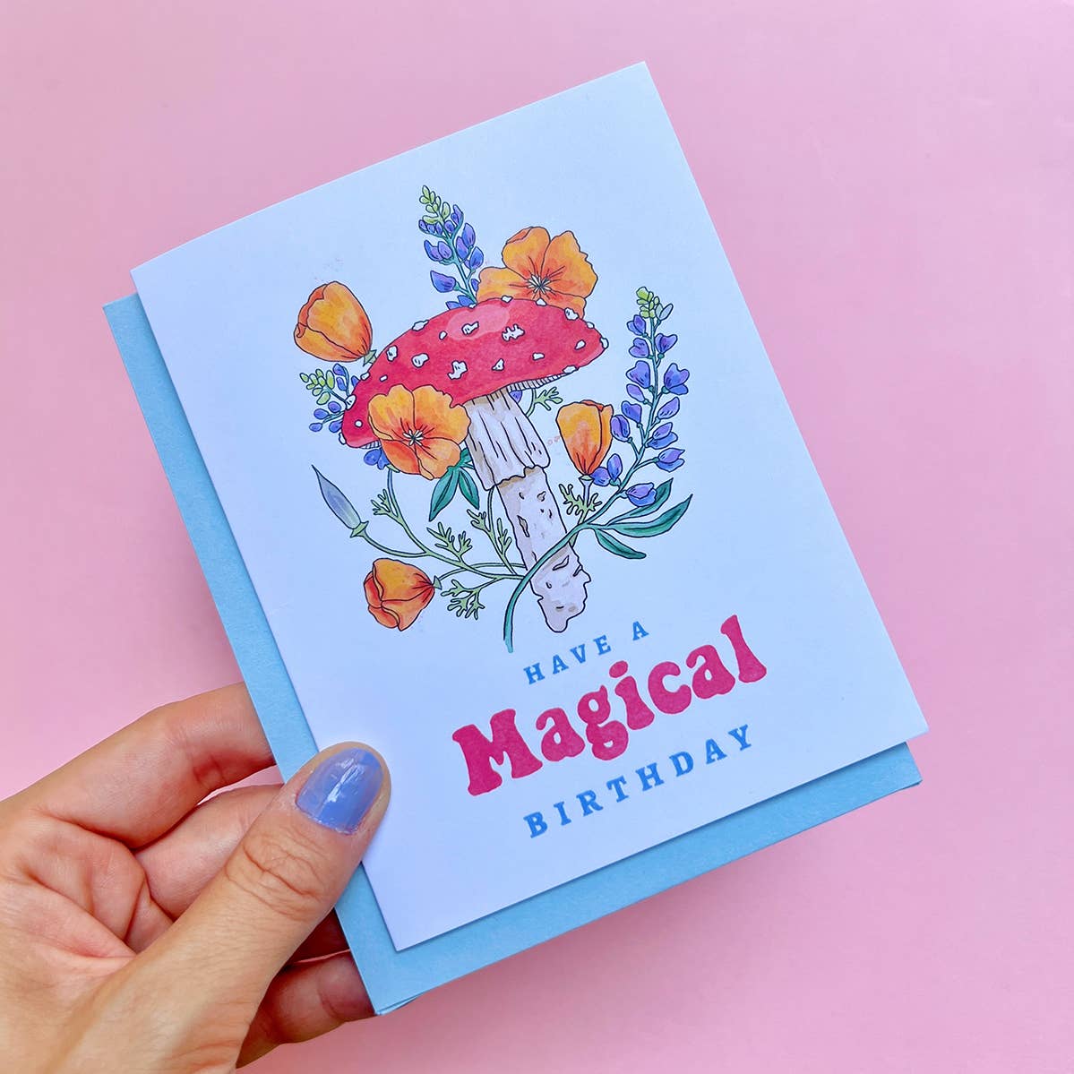 Brenna Daugherty Illustration - Mushroom California Poppies Birthday Card