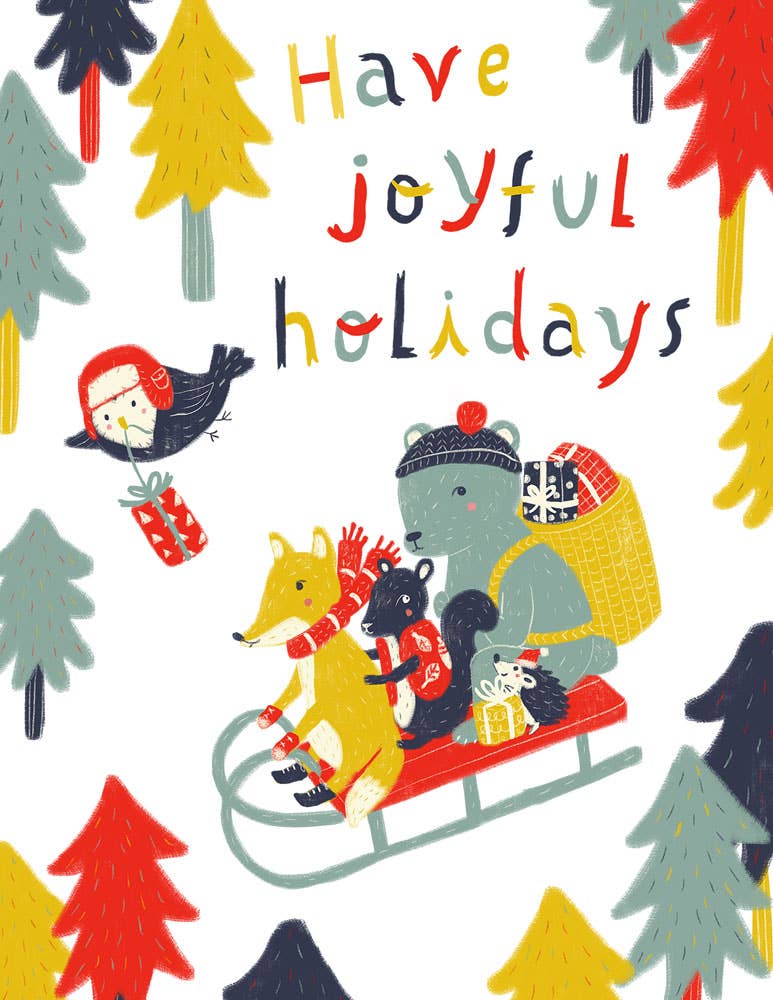 Honeyberry Studios - Joyful Woodland Animals Holiday Greeting Card