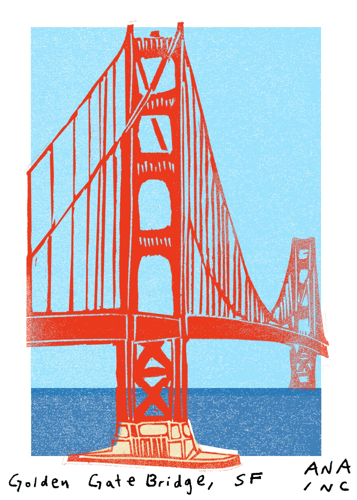 Inciardi - Golden Gate Bridge 8" x 10" risograph print - Exclusive - ONLINE