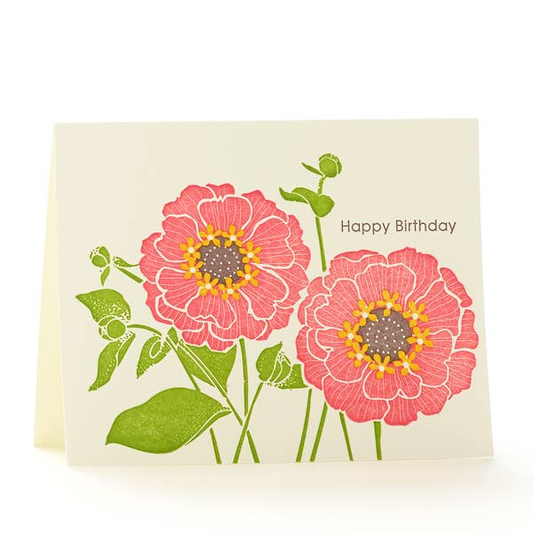 Ilee Papergoods - Pink Zinnias Happy Birthday Notecard