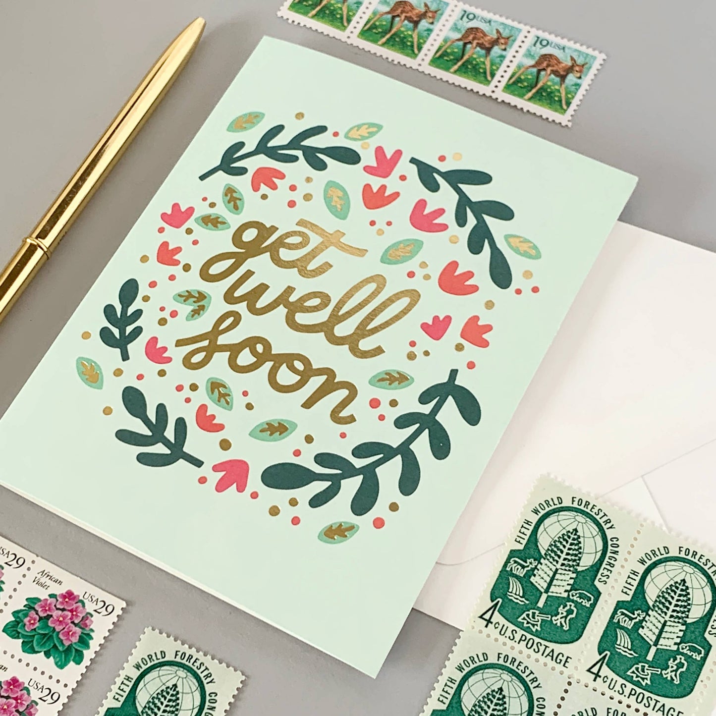 Paper Parasol Press - Get Well Wreath Card with Gold Foil