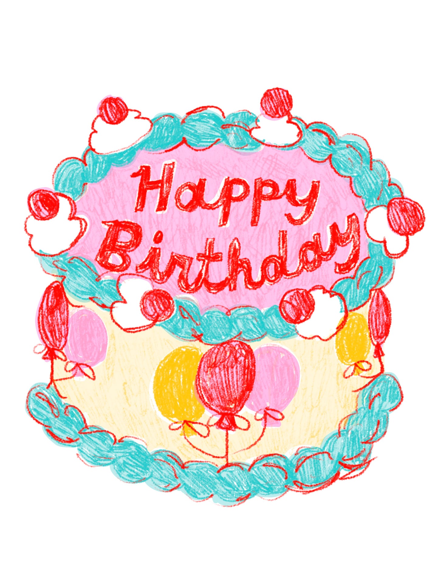 Yellow Owl Workshop - HBD Balloon Cake Risograph Card