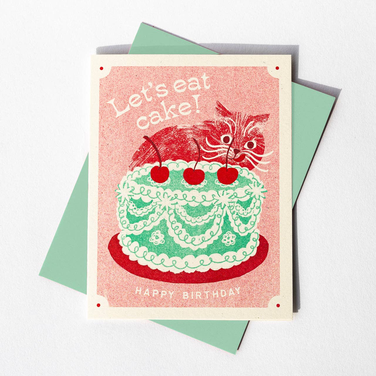 Bromstad Printing Co. - Let's Eat Cake Cat - Risograph Birthday Card