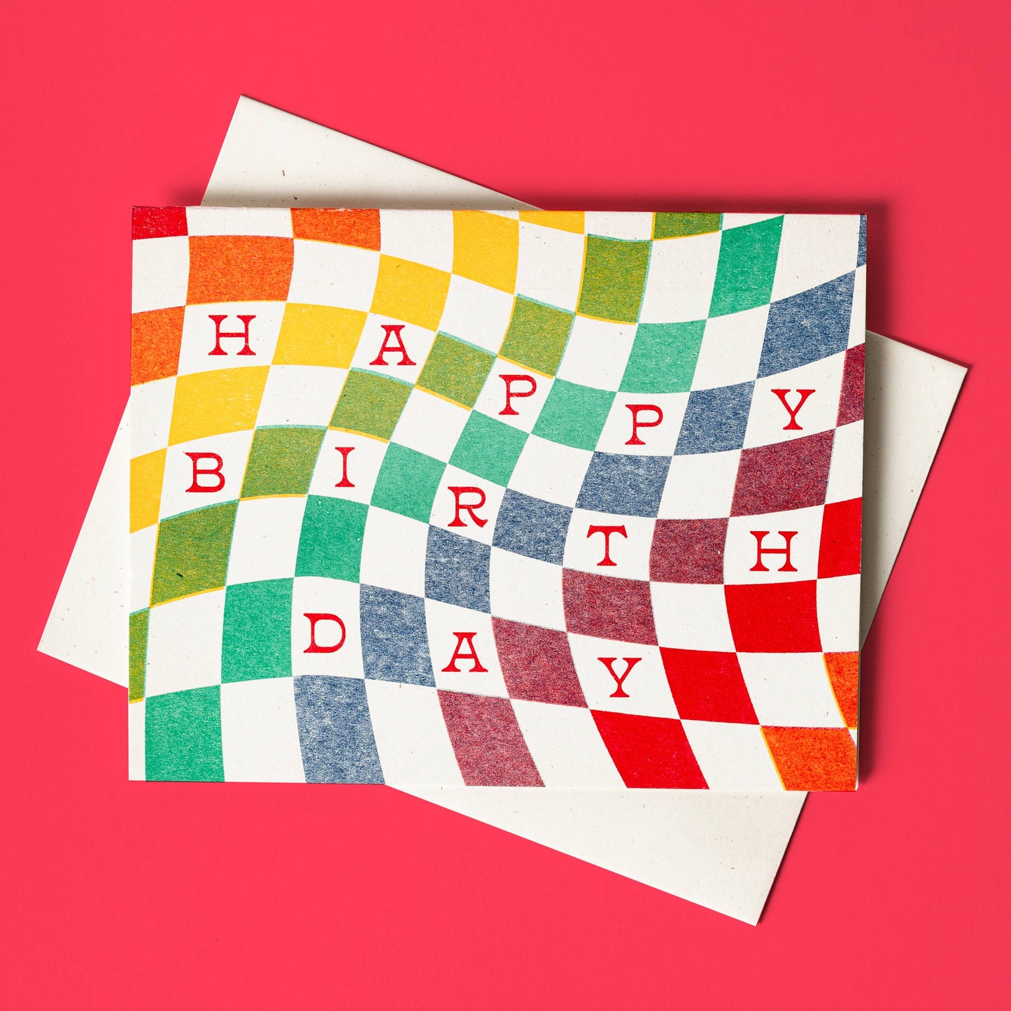 Bromstad Printing Co. - Rainbow Checkerboard Birthday - Risograph Card